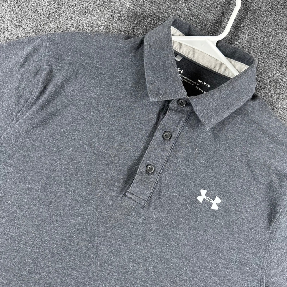 Under Armour Polo Shirt Mens M Medium Gray HeatGear Performance Golf Casual